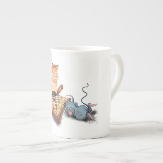 Kat en muis die schaafschaafschotel afschilderen F Porselein Kop (Voorkant rechts)