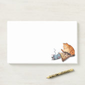 Kat en muis die schaafschaafschotel afschilderen F Post-it® Notes (Op bureau)