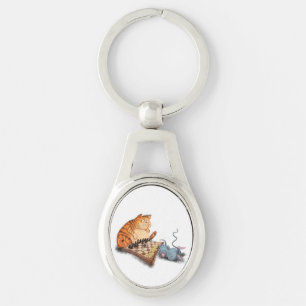 Kat en muis die schaafschaafschotel afschilderen F Sleutelhanger