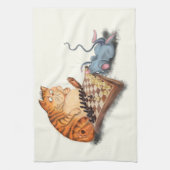 Kat en muis die schaafschaafschotel afschilderen F Theedoek (Verticaal)