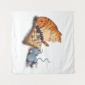 Kat en muis die schaafschaafschotel afschilderen F Wandkleed (Voorkant (horizontaal))