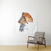 Kat en muis die schaafschaafschotel afschilderen F Wandkleed (In Situ (horizontaal))