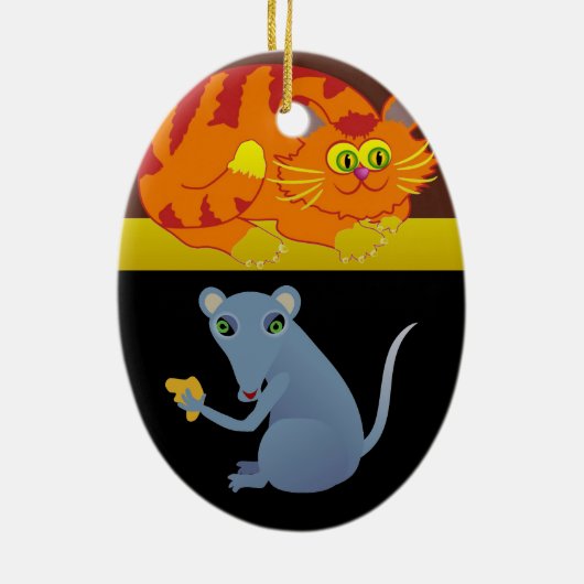 Kat en muis keramisch ornament (Achterkant)