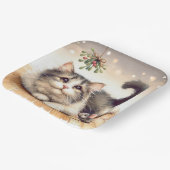 Kat en muis met maretak papieren bordje (Gebogen)