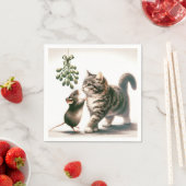 Kat en muis met maretak servet (Insitu)