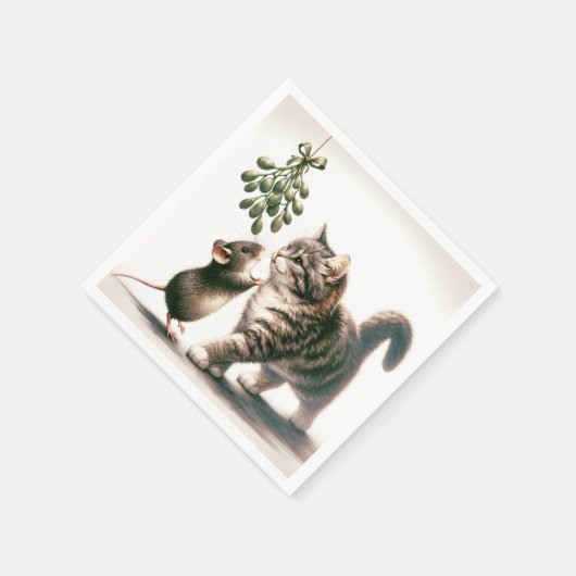 Kat en muis met maretak servet (Hoek)