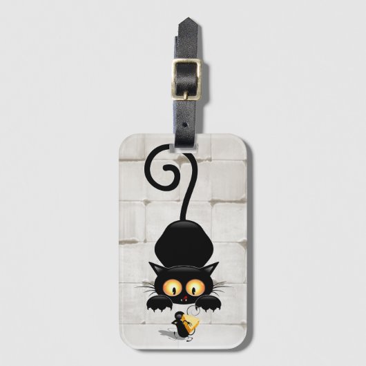 Kat en muis met tekenfilm op kaasdeeg bagagelabel (Voorkant (verticaal))