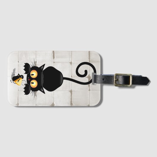 Kat en muis met tekenfilm op kaasdeeg bagagelabel (Voorkant (horizontaal))