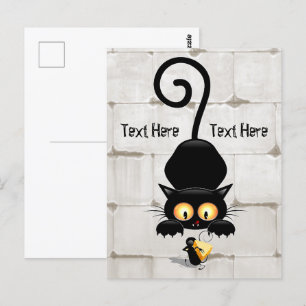 Kat en muis met tekenfilm op kaasdeeg briefkaart
