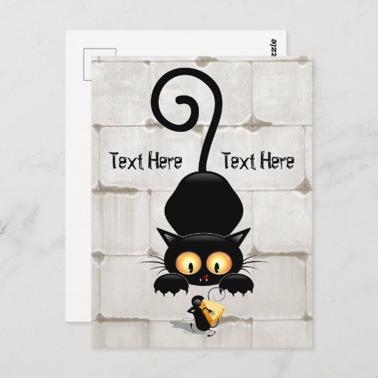 Kat en muis met tekenfilm op kaasdeeg briefkaart (Voorkant / Achterkant)
