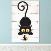 Kat en muis met tekenfilm op kaasdeeg canvas afdruk (Insitu (Houten vloer))
