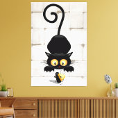 Kat en muis met tekenfilm op kaasdeeg canvas afdruk (Insitu (Woonkamer))