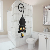 Kat en muis met tekenfilm op kaasdeeg douchegordijn (In situ)