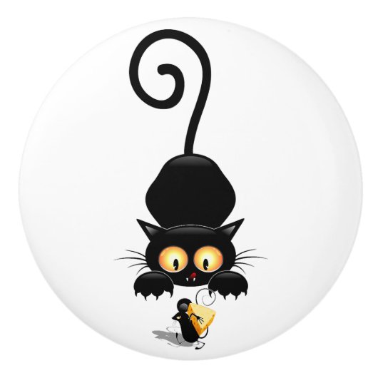 Kat en muis met tekenfilm op kaasdeeg keramische knop (Voorkant)