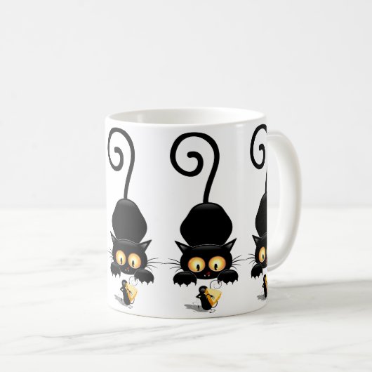 Kat en muis met tekenfilm op kaasdeeg koffiemok (Voorkant rechts)