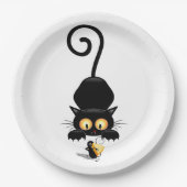 Kat en muis met tekenfilm op kaasdeeg papieren bordje (Voorkant)