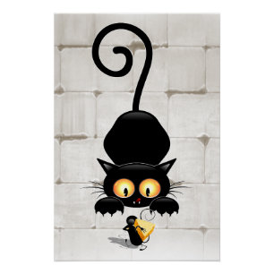 Kat en muis met tekenfilm op kaasdeeg perfect poster