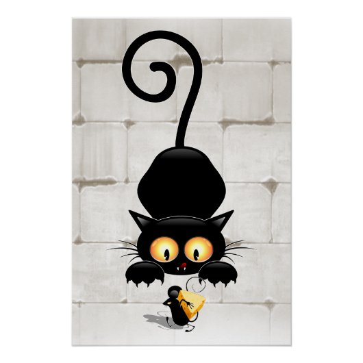 Kat en muis met tekenfilm op kaasdeeg perfect poster (Voorkant)