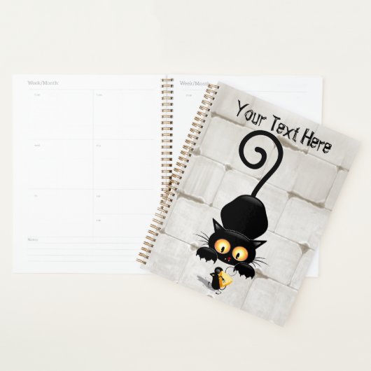 Kat en muis met tekenfilm op kaasdeeg planner (Display)
