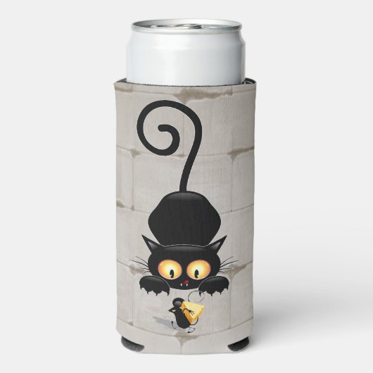Kat en muis met tekenfilm op kaasdeeg seltzer blikjeskoeler (Seltzer Achterkant)