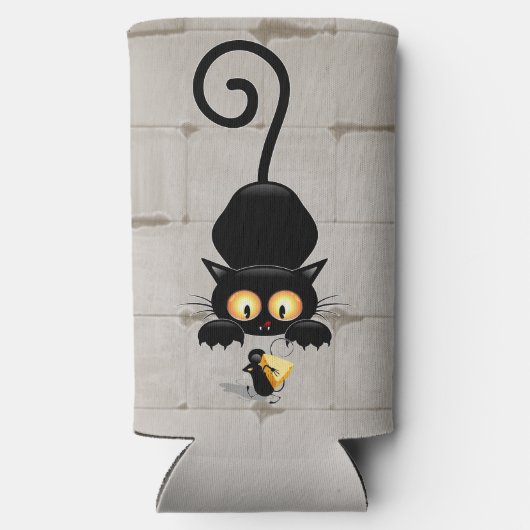 Kat en muis met tekenfilm op kaasdeeg seltzer blikjeskoeler (Achterkant)