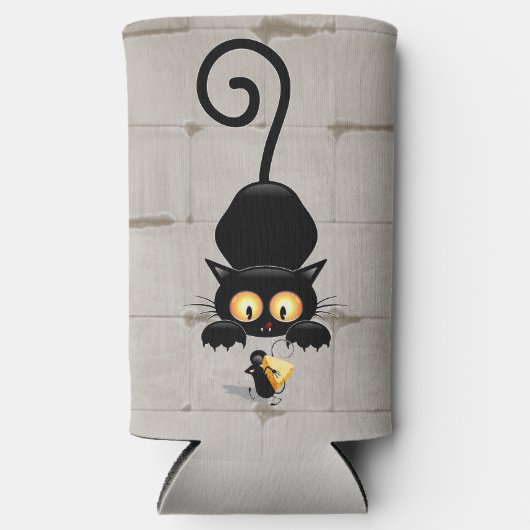 Kat en muis met tekenfilm op kaasdeeg seltzer blikjeskoeler (Voorkant)