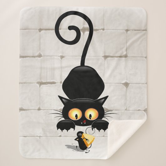 Kat en muis met tekenfilm op kaasdeeg sherpa deken (Voorkant)