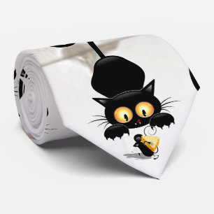 Kat en muis met tekenfilm op kaasdeeg stropdas