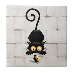 Kat en muis met tekenfilm op kaasdeeg tegeltje