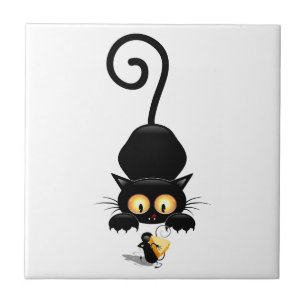 Kat en muis met tekenfilm op kaasdeeg tegeltje