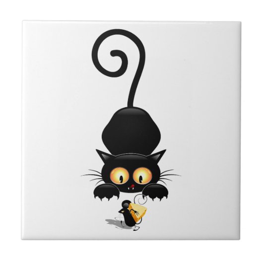 Kat en muis met tekenfilm op kaasdeeg tegeltje (Voorkant)