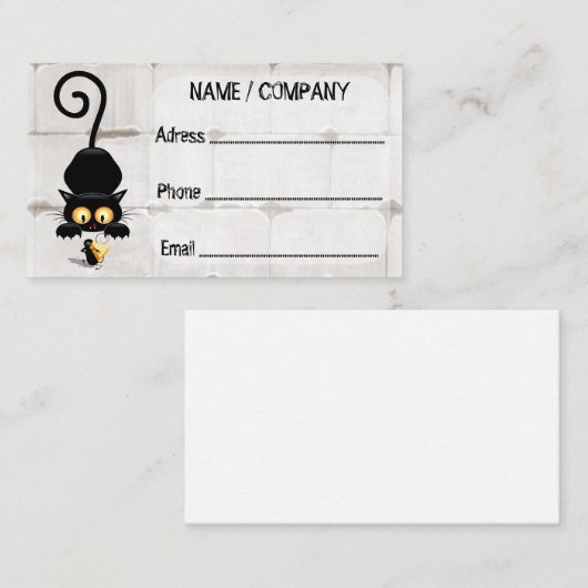 Kat en muis met tekenfilm op kaasdeeg visitekaartje (Voorkant / Achterkant)