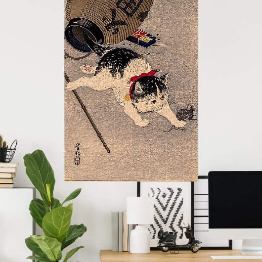  kat en muis - Ohara Koson Poster (Thuiskantoor)