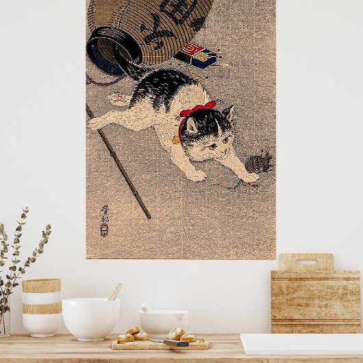  kat en muis - Ohara Koson Poster (Keuken)