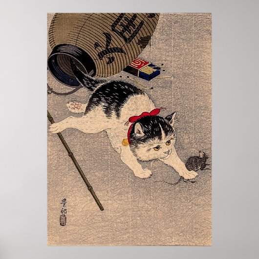 kat en muis - Ohara Koson Poster (Voorkant)