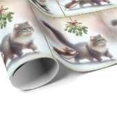 Kat en muis onder een maretak cadeaupapier (Rol Hoek)