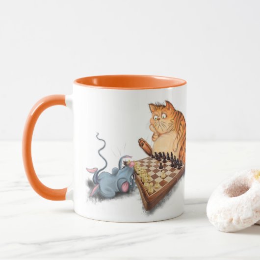 Kat en muis spelen schaak Mok (Met donut)