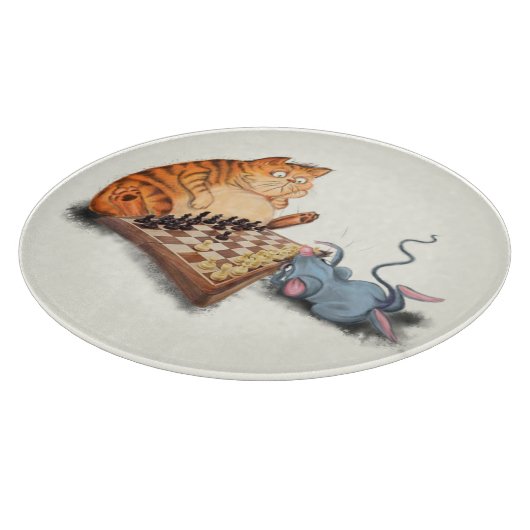 Kat en muis spelen schaakbord snijplank (Hoek)