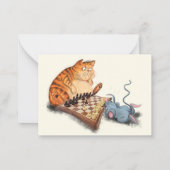 Kat en Muis Spelen Schaken Grappige Kerst Kaart Notitiekaartje (Achterkant)