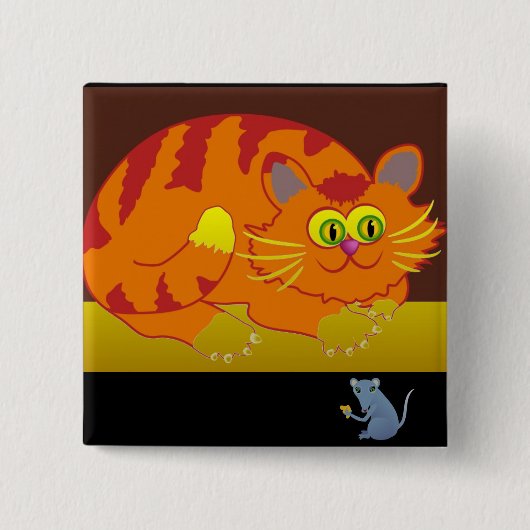 Kat en muis vierkante button 5,1 cm (Voorkant)