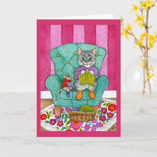 Kat- en muisbegroeting of briefkaart (Gele Bloem)