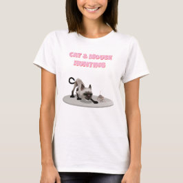Kat- en muisjacht. Cartoon kat en muis T-shirt