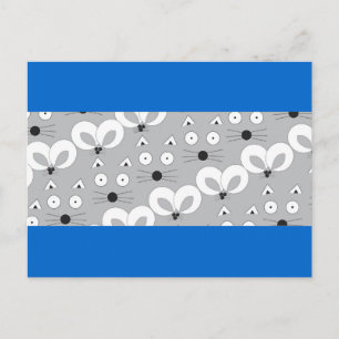 Kat- en muispatroon grijs briefkaart