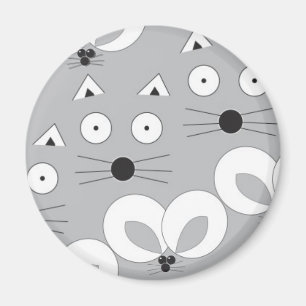 Kat- en muispatroon grijs magneet