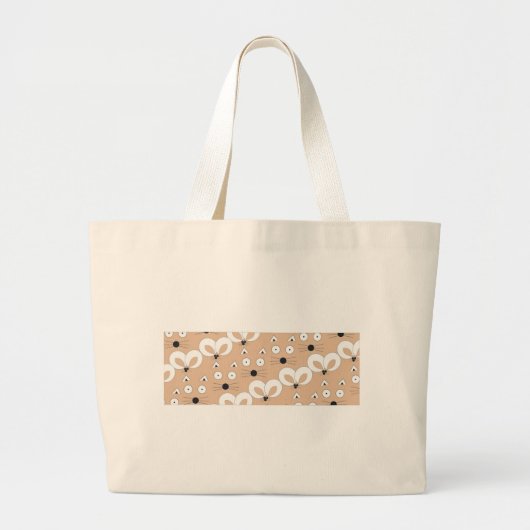 Kat- en muispatroon Tan Grote Tote Bag (Voorkant)