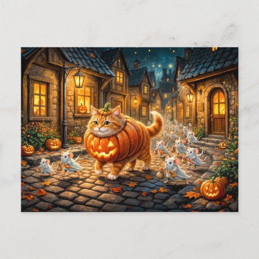 Kat en Muizen Halloween Stadswandeling Briefkaart (Voorkant)