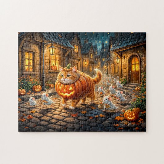 Kat en Muizen Halloween Stadswandeling Legpuzzel (Horizontaal)