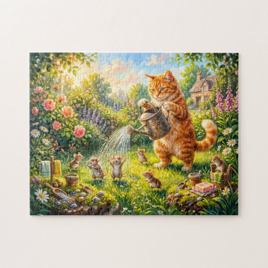 Kat en Muizen Tuin Waterpret Legpuzzel (Horizontaal)