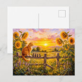 Kat en Muizen Zonsondergang Hek Uitzicht Briefkaart (Voorkant / Achterkant)