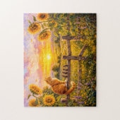 Kat en Muizen Zonsondergang Hek Uitzicht Legpuzzel (Verticaal)